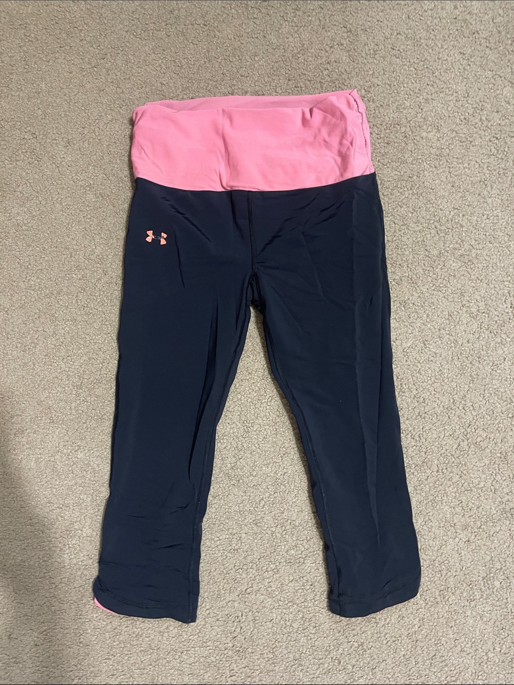 Under Armour Girls Pink & Navy Capri Athletic Leggings